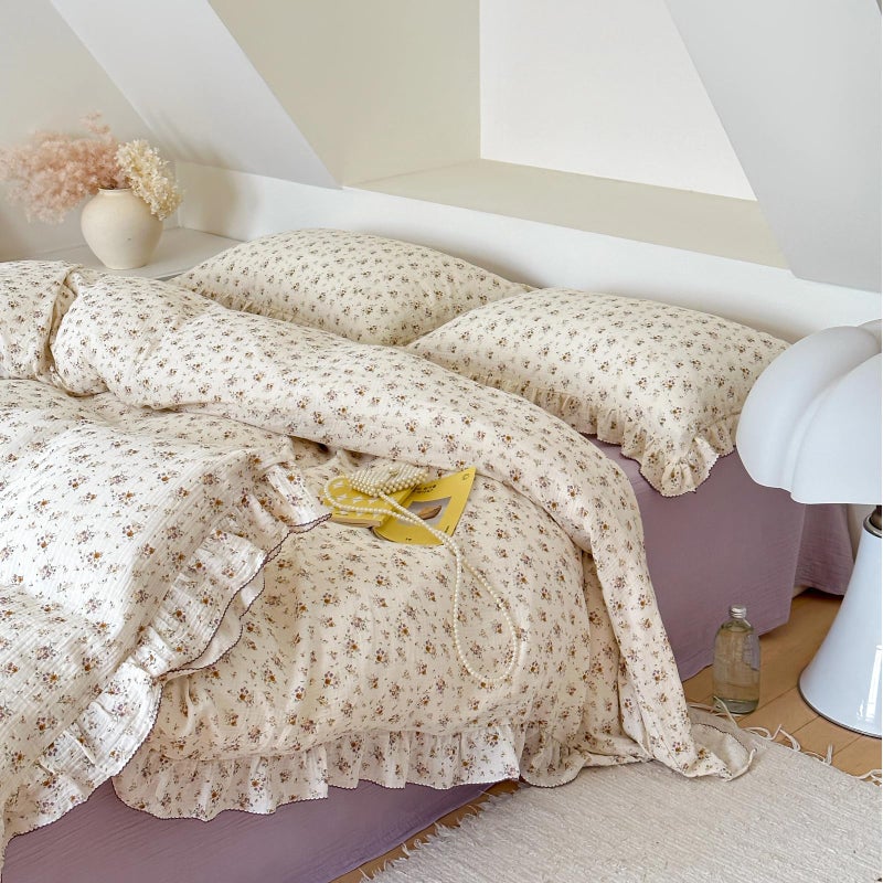 BuLuTu Muslin Cotton Kids Duvet Cover Twin Size  68""x86""  Shabby Chic Crape Flower Design Girls Quilt Cover Vintage Princess Style Bedding Ruffled Comforter Cover Floral Print  No Pillowcase - Image 5